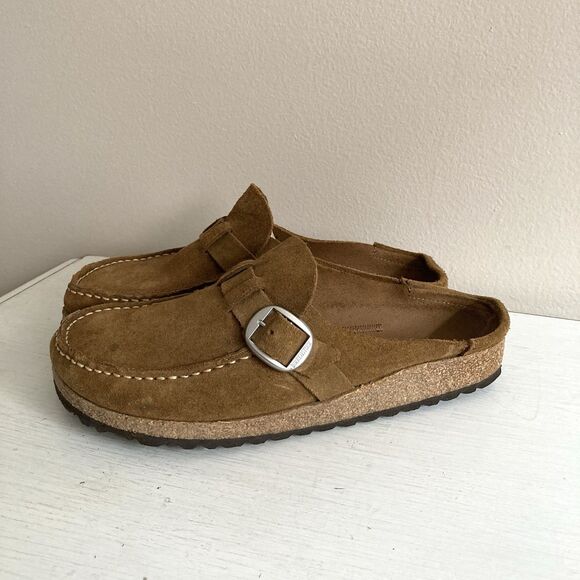 Birkenstock Tan Suede Clogs with Buckle - Picture 1 of 11